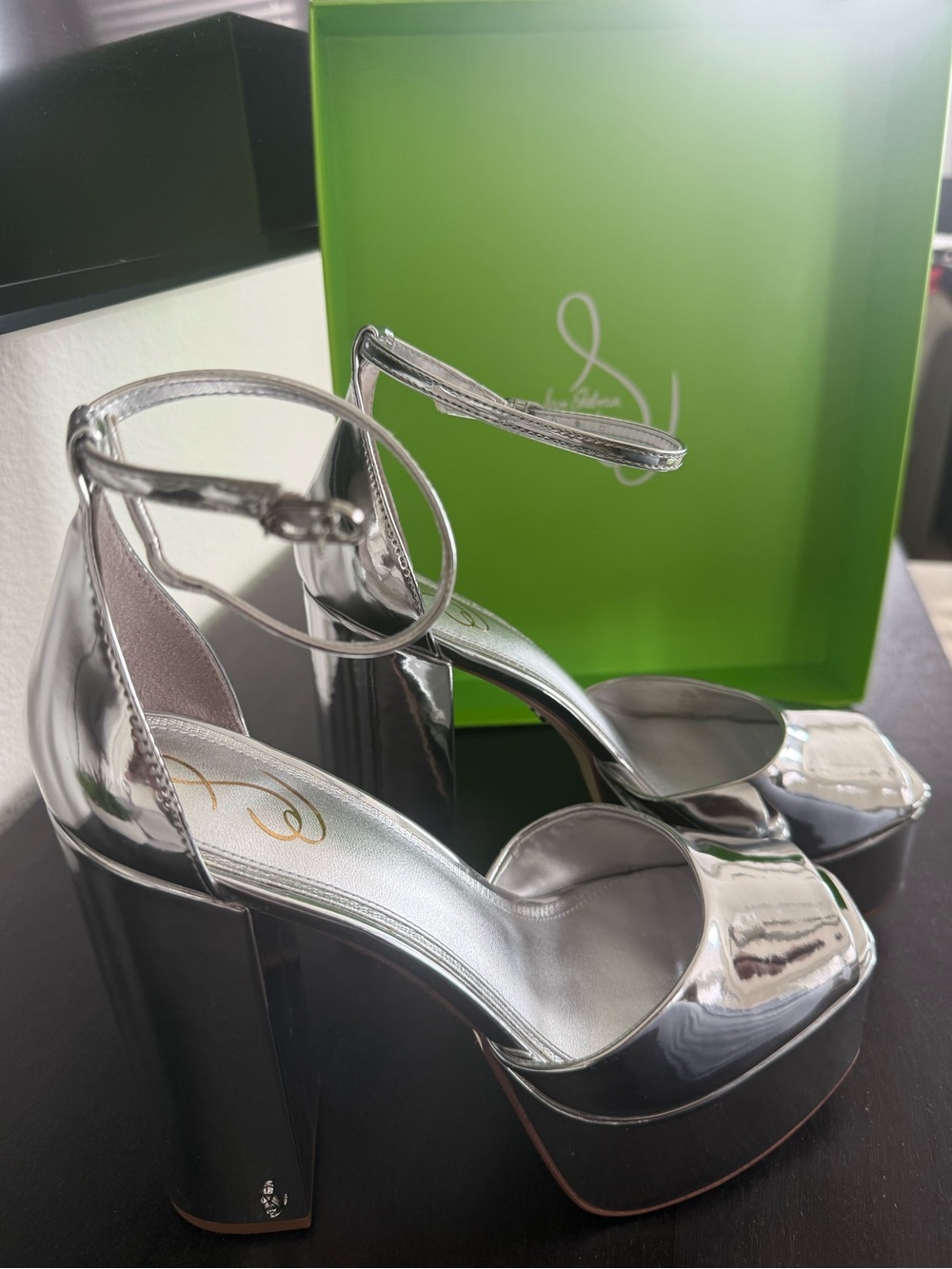 Sam Edelman Silver Metallic Platform Ankle-Strap Sandals